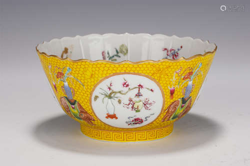 A FAMILLE ROSE HUNDRED ANTIQUES BOWL