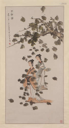 A CHINESE PAINTING OF TWO LADIES