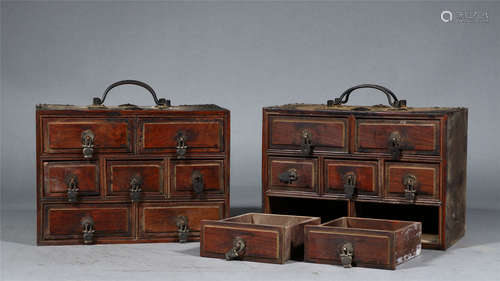 PAIR HUANGHUALI TREASURES BOXES