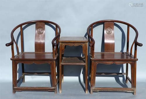 PAIR HUANGHUALI ARMED CHAIRS WITH LOW TABLE