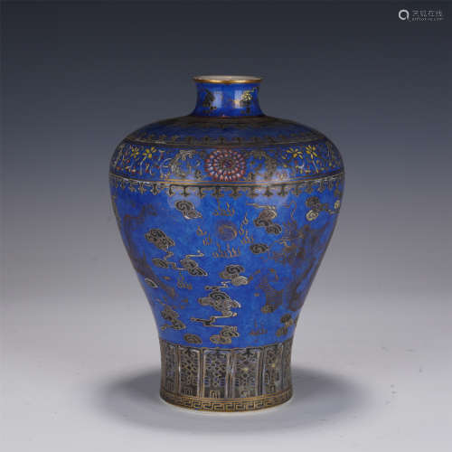 A BLUE GROUND AND GILT VASE MEIPING