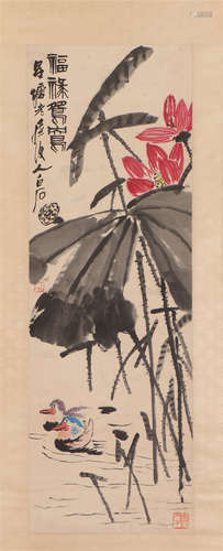 A CHINESE PAITNING OF LOTUS AND BIRDS