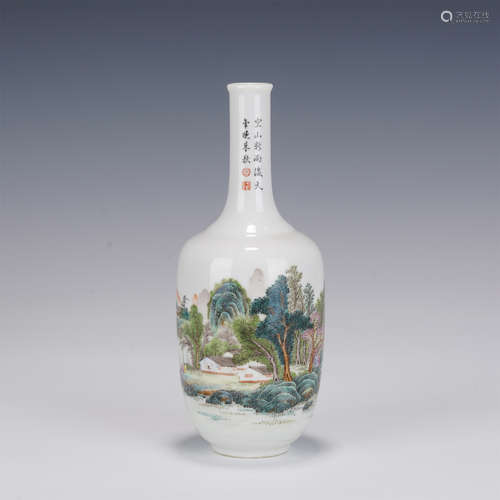 A FAMILLE ROSE LANDSCAPE VASE