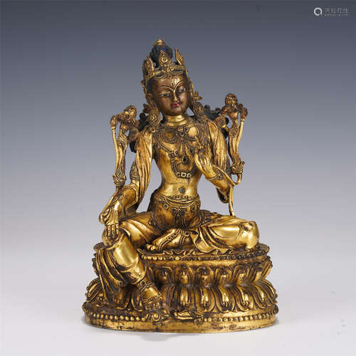 A TIBETAN GILT-BRONZE FIGURE OF AVALOKITESVARA