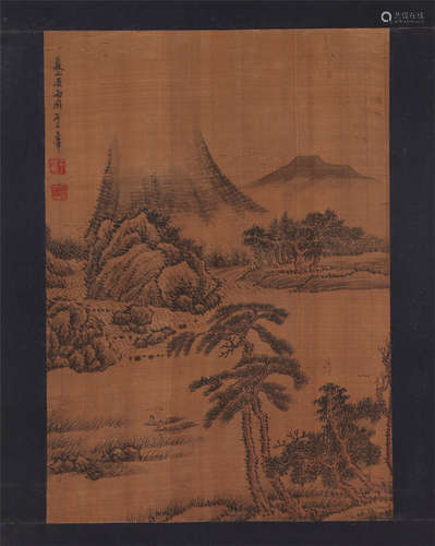 A CHINESE PAINTING OF LANDSCAPE AND FIGURES