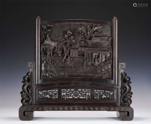 A CARVED ROSEWOOD ZITAN TABLE SCREEN