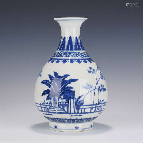 A BLUE AND WHITE BANANA TREE AND ROCK VASE YUHUCHUNPING