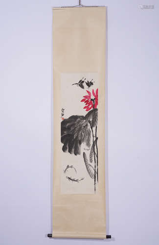 A CHINESE PAINTING HANGING SCROLL OF LOTUS POND