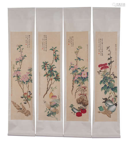 A SET OF CHINESE PAINTING HANGING SCROLLS OF FLORALS