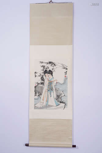 A CHINESE PAINTING HANGING SCROLL OF DOUBLE BEAUTIES