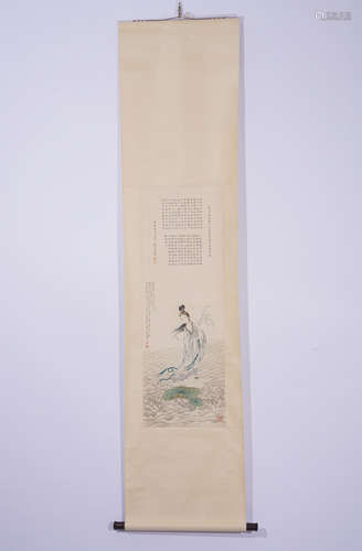 A CHINESE PAINTING HANGING SCROLL OF STANDING GUANYIN