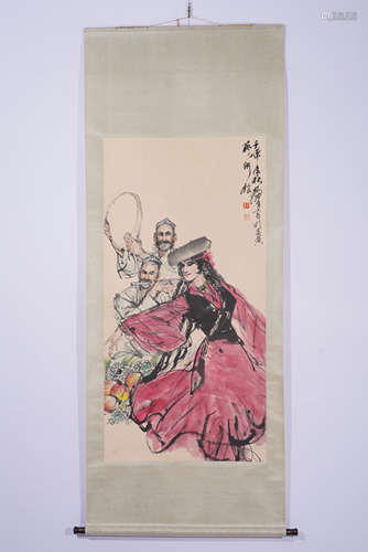 A CHINESE PAINTING HANGING SCROLL OF MINORITY LIFE