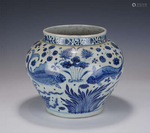 A BLUE AND WHITE LOTUS POND JAR