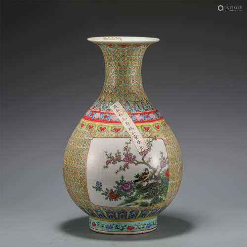 A FAMILLE ROSE FLOWER-AND-BIRD PORCELAIN VASE