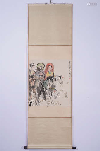 A CHINESE PAINTING HANGING SCROLL OF FIGURES