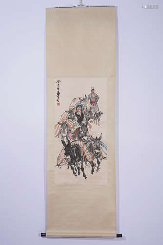 A CHINESE PAINTING HANGING SCROLL OF MINORITY LIFE