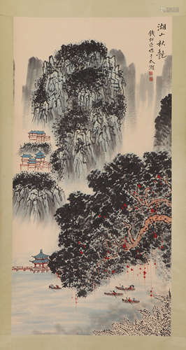 A CHINESE PAINTING OF LANDSCAPE AND FIGURES