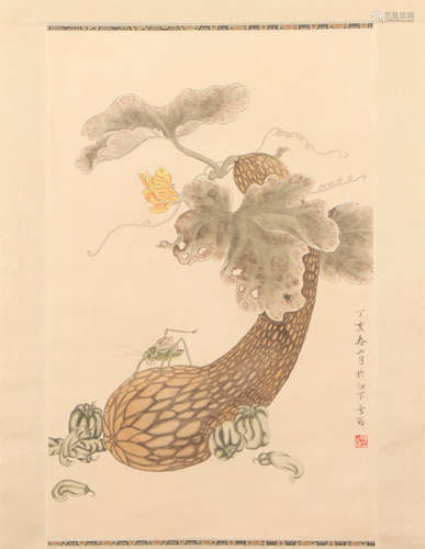 A CHINESE PAINTING OF VEGETABLE AND INSECT