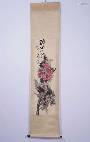 A CHINESE PAINTING HANGING SCROLL OF HIBISCUS