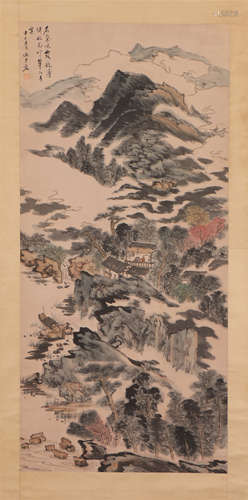 A CHINESE PAINTING OF LANDSCAPE AND FIGURES