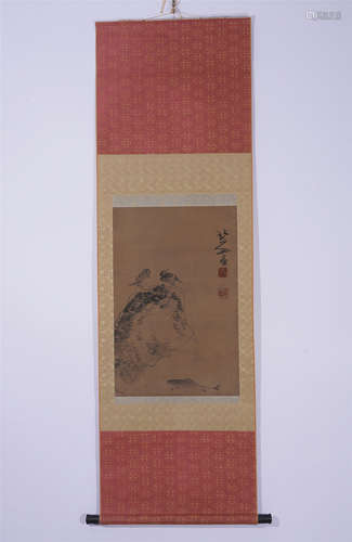 A CHINESE PAINTING HANGING SCROLL OF BIRDS ON ROCK