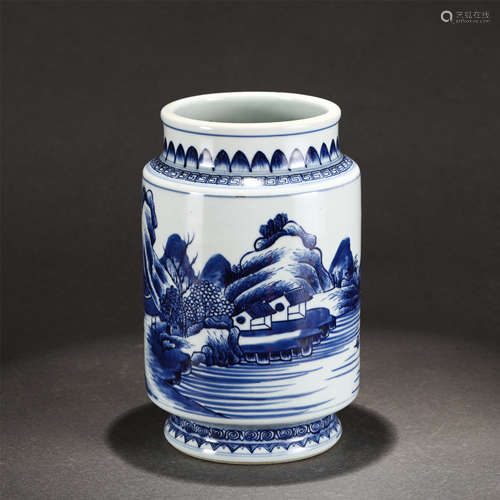 A BLUE AND WHITE LANDSCAPE ZUN VASE