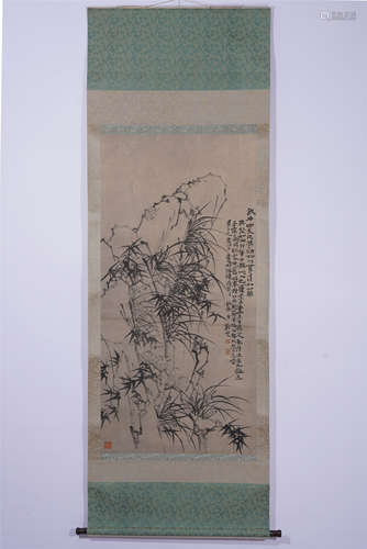 A CHINESE PAINTING HANGING SCROLL OF INK BAMBOO