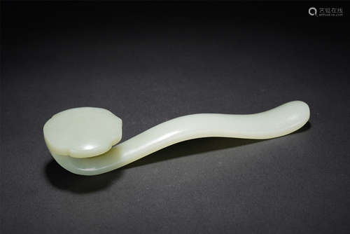 A CARVED WHITE JADE RUYI SCEPTER