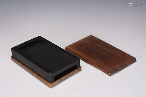 AN INK STAND WITH WOODEN BOX