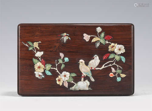 A HARD-STONES INLAID HUANGHUALI BOX