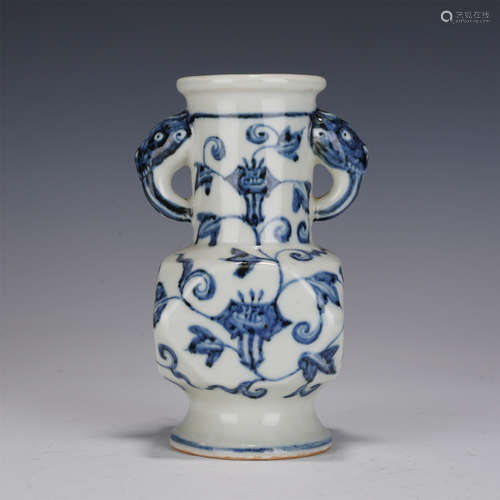 A BLUE AND WHITE FLORAL SCROLLS VASE