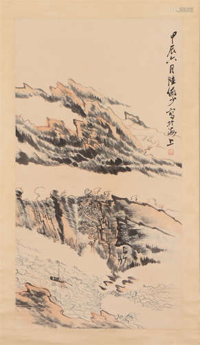 A CHINESE PAINTING OF LANDSCAPE AND FIGURES