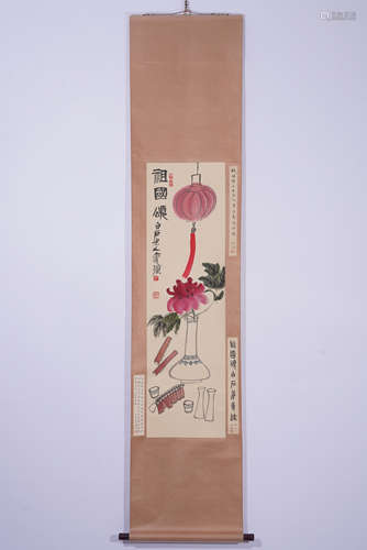 A CHINESE PAINTING HANGING SCROLL OF HUNDRED ANTIQUES