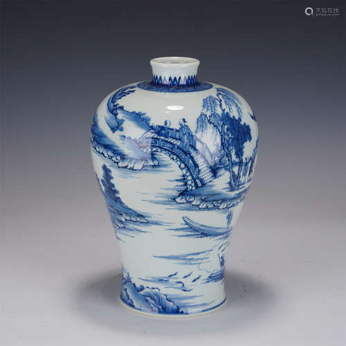 A BLUE AND WHITE LANDSCAPE VASE MEIPING