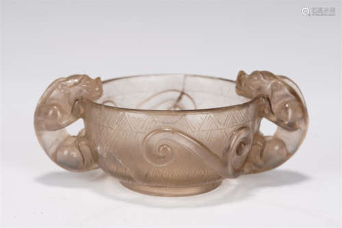 A CARVED SMOKY QUARTZ CHILONG CUP