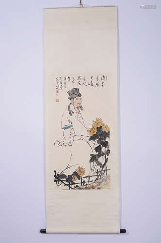 A CHINESE PAINTING HANGING SCROLL OF SCHOLAR