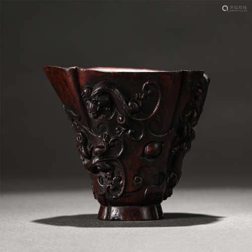 A CARVED ALOES-WOOD RHYTON