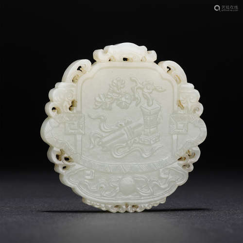 A CARVED WHITE JADE PANEL