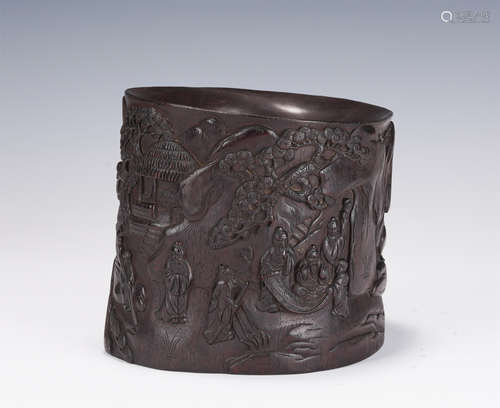 A CARVED ROSEWOOD ZITAN BRUSH-POT