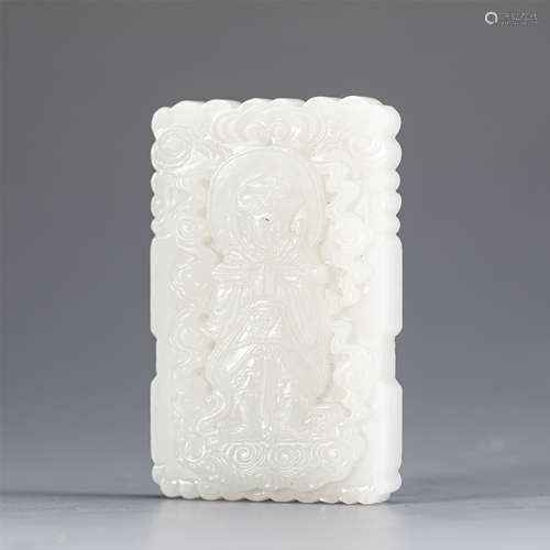 A CARVED WHITE JADE IMMORTAL PANEL