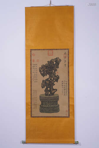 A CHINESE PAINTING HANGING SCROLL OF SCHOLAR ROCK