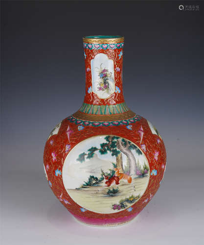 A FAMILLE ROSE GLOBULAR VASE