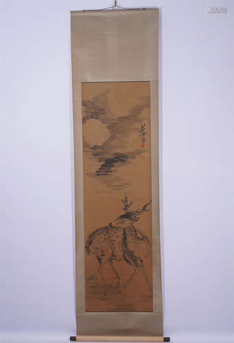 A CHINESE PAINTING HANGING SCROLL OF AUSPICIOUS DEER