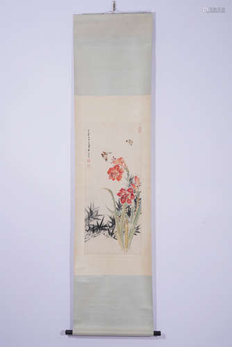 A CHINESE PAINTING HANGING SCROLL OF GARDEN SCENERY