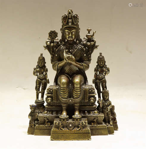 A BRONZE SEATED MAITREYA WITH ACOLYTES PALA STYLE