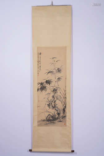 A CHINESE PAINTING HANGING SCROLL OF INK BAMBOO