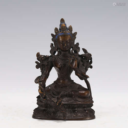 A BRONZE SEATED GREEN TARA