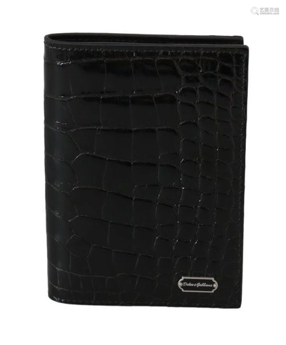 Black Bifold Mens Passport Holder Crocodile Wallet