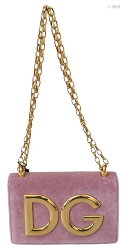 Pink Velvet Leather Gold DG Clutch Bag