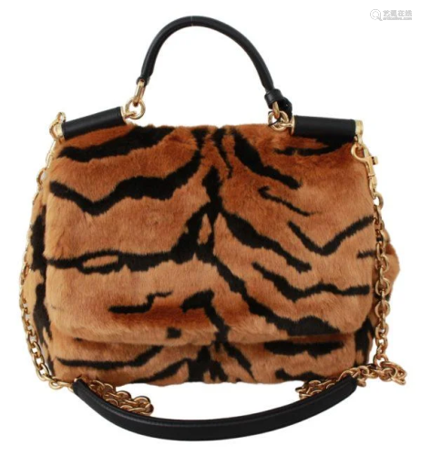 Brown Tiger Print Fur Shoulder Sling Purse SICILY Bag